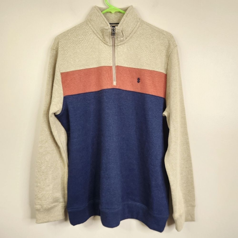 Izod Mens Advantage Performance 1/4 Zip Mock Neck LS Colorblock Pullover Medium